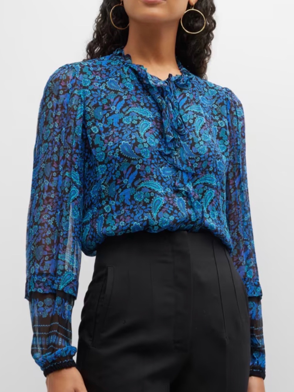 Kobi Halperin Sheer Paisley Ruffle Blouse